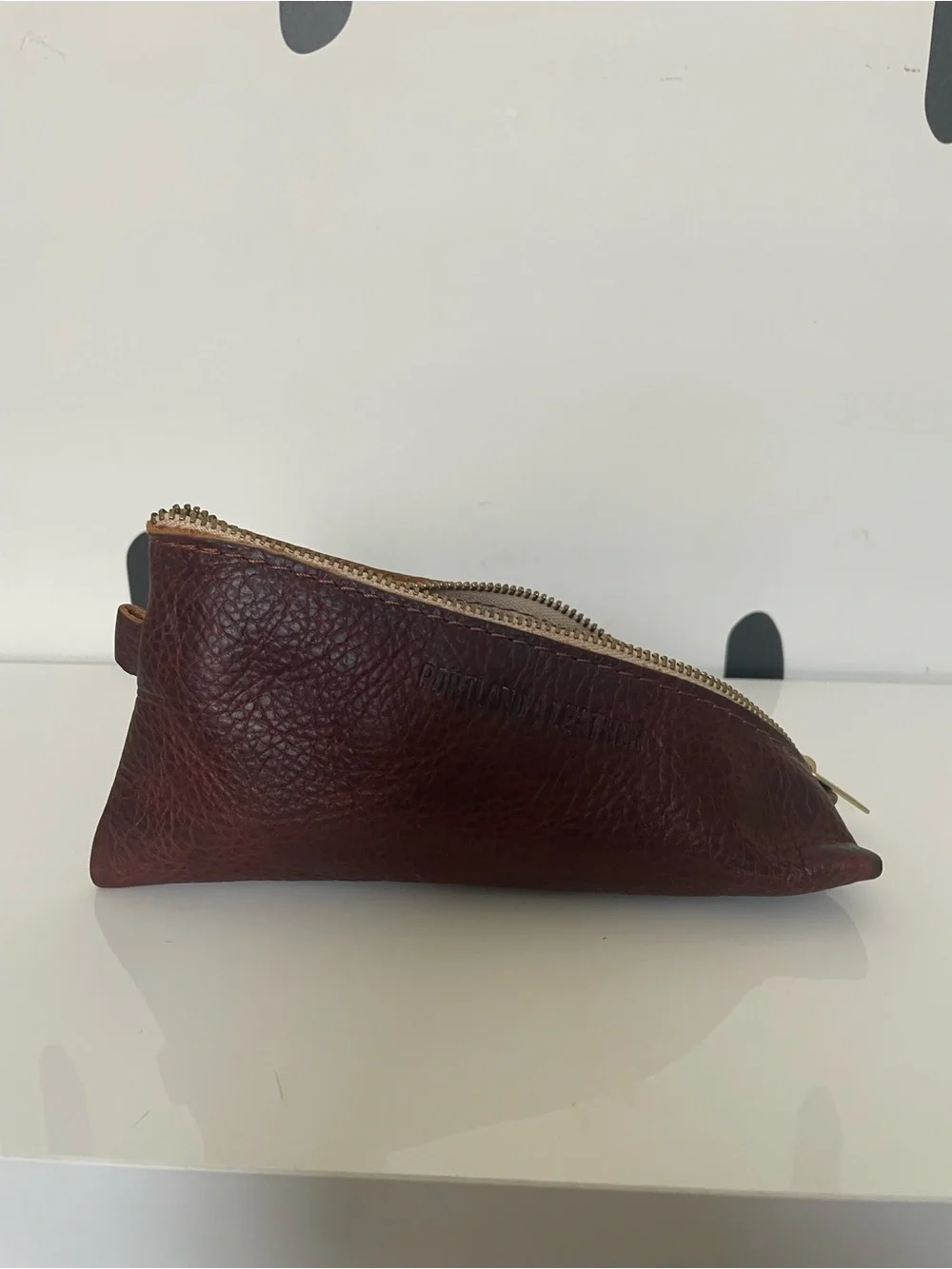Portland Leather Goods Maroon Leather Triangle Zip Pouch